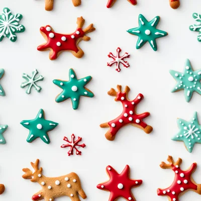 Christmas Gingerbread Cookies Pattern On White Background