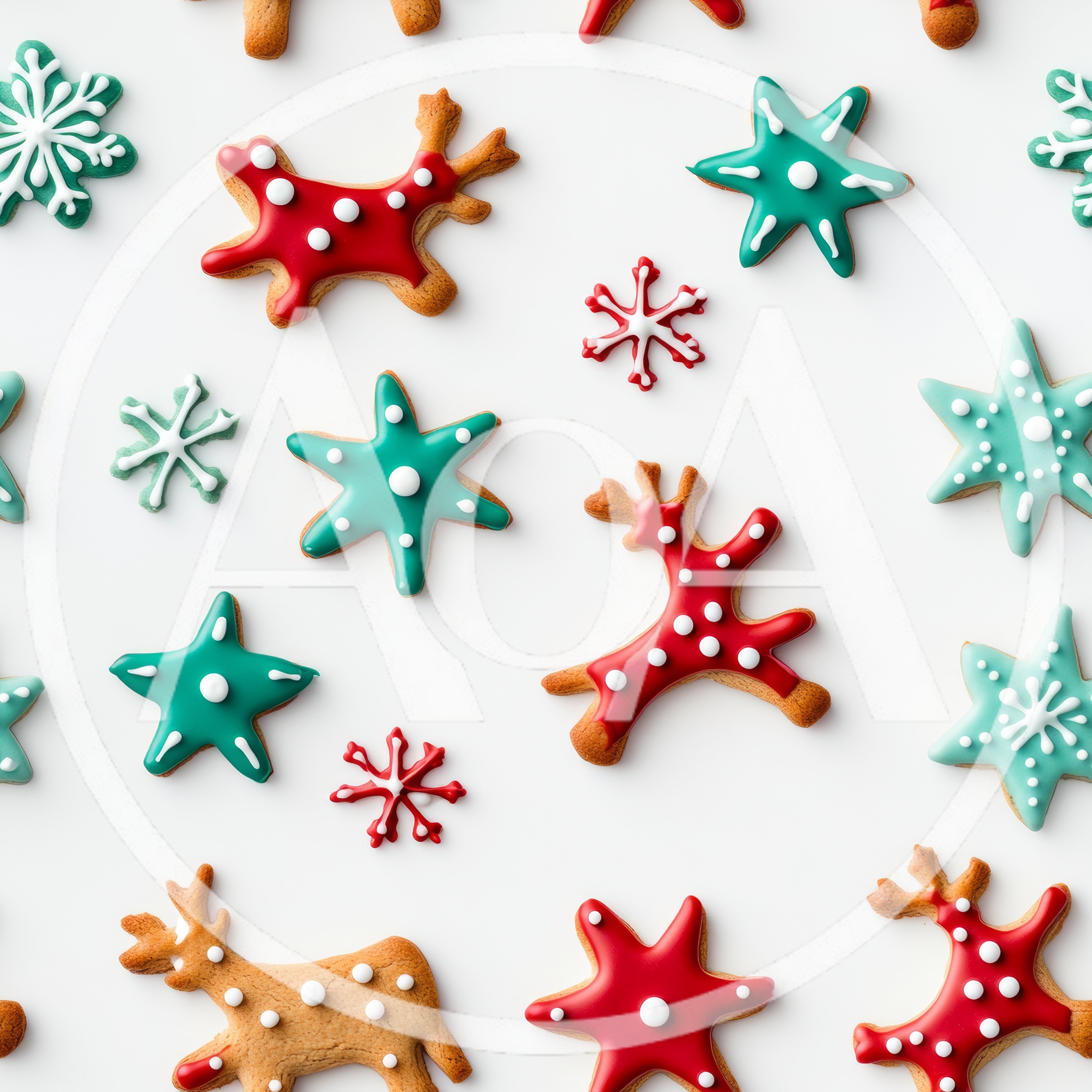 Christmas Gingerbread Cookies Pattern On White Background