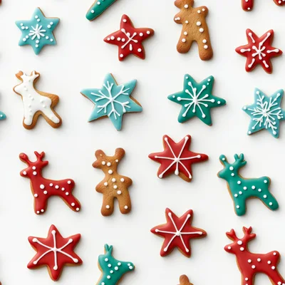 Christmas Gingerbread Cookies Pattern on White Background