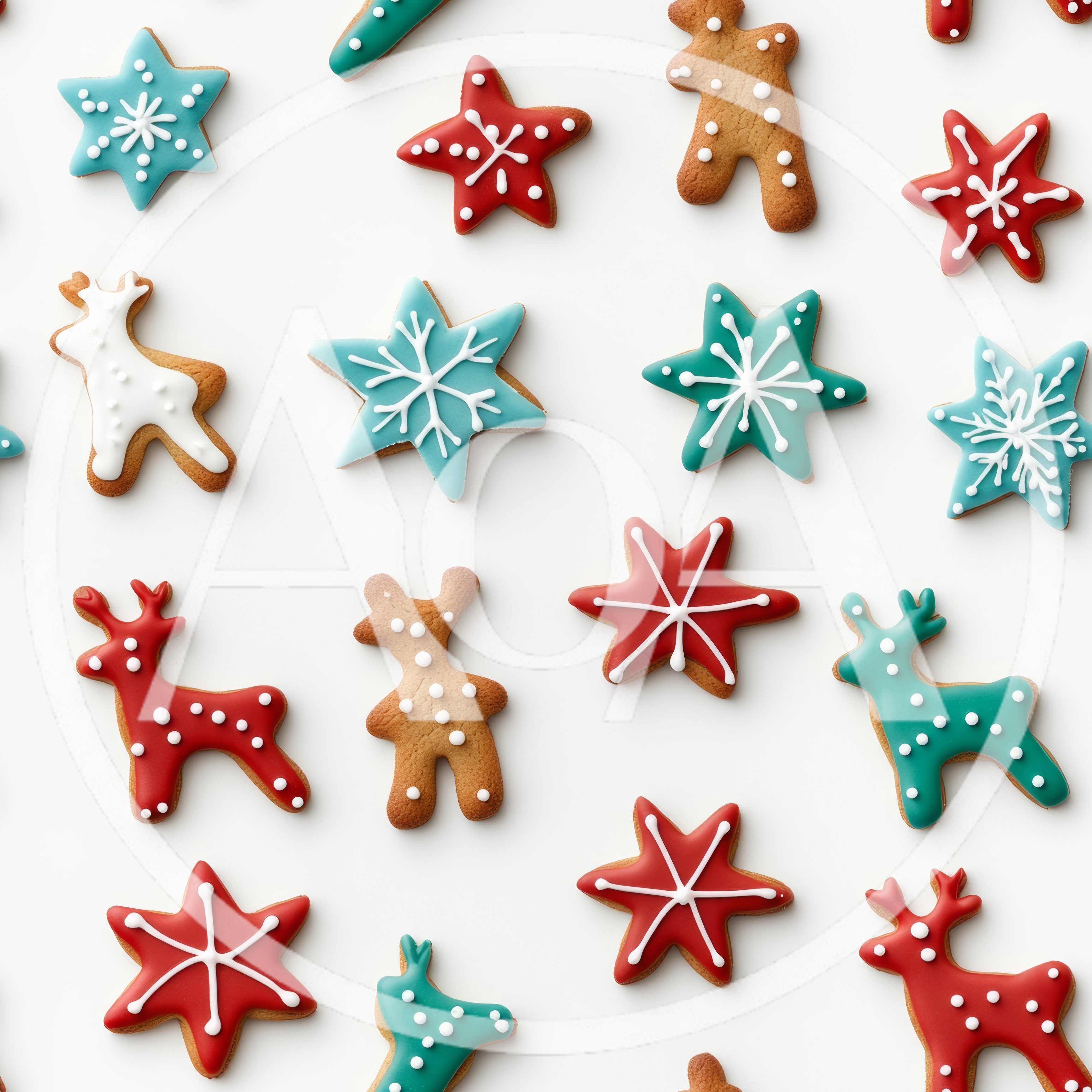 Christmas Gingerbread Cookies Pattern on White Background