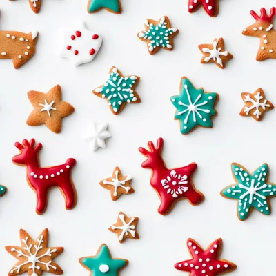 Christmas Gingerbread Cookies Pattern on White Background