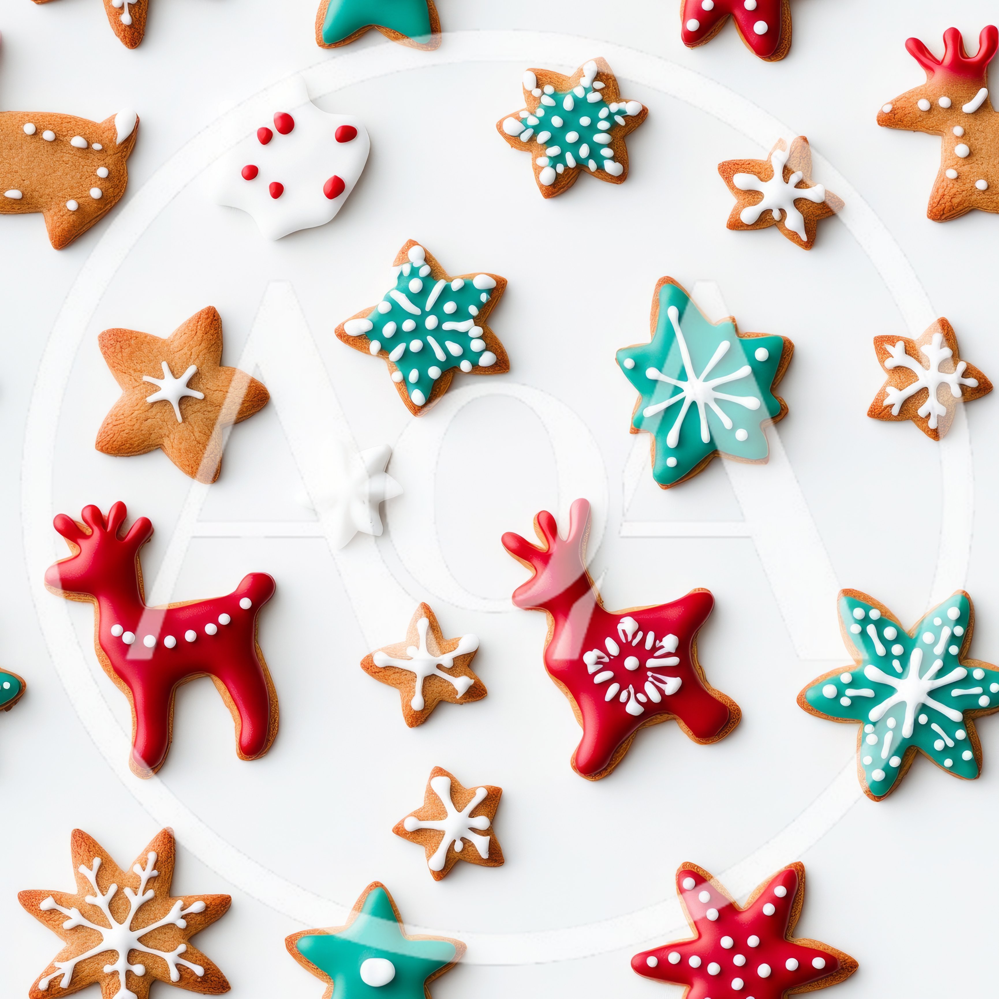 Christmas Gingerbread Cookies Pattern on White Background