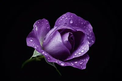 Single Purple Rose With Water Droplets