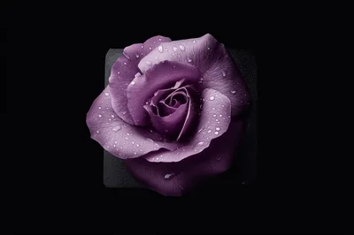 Purple Rose With Water Droplets On Black Background