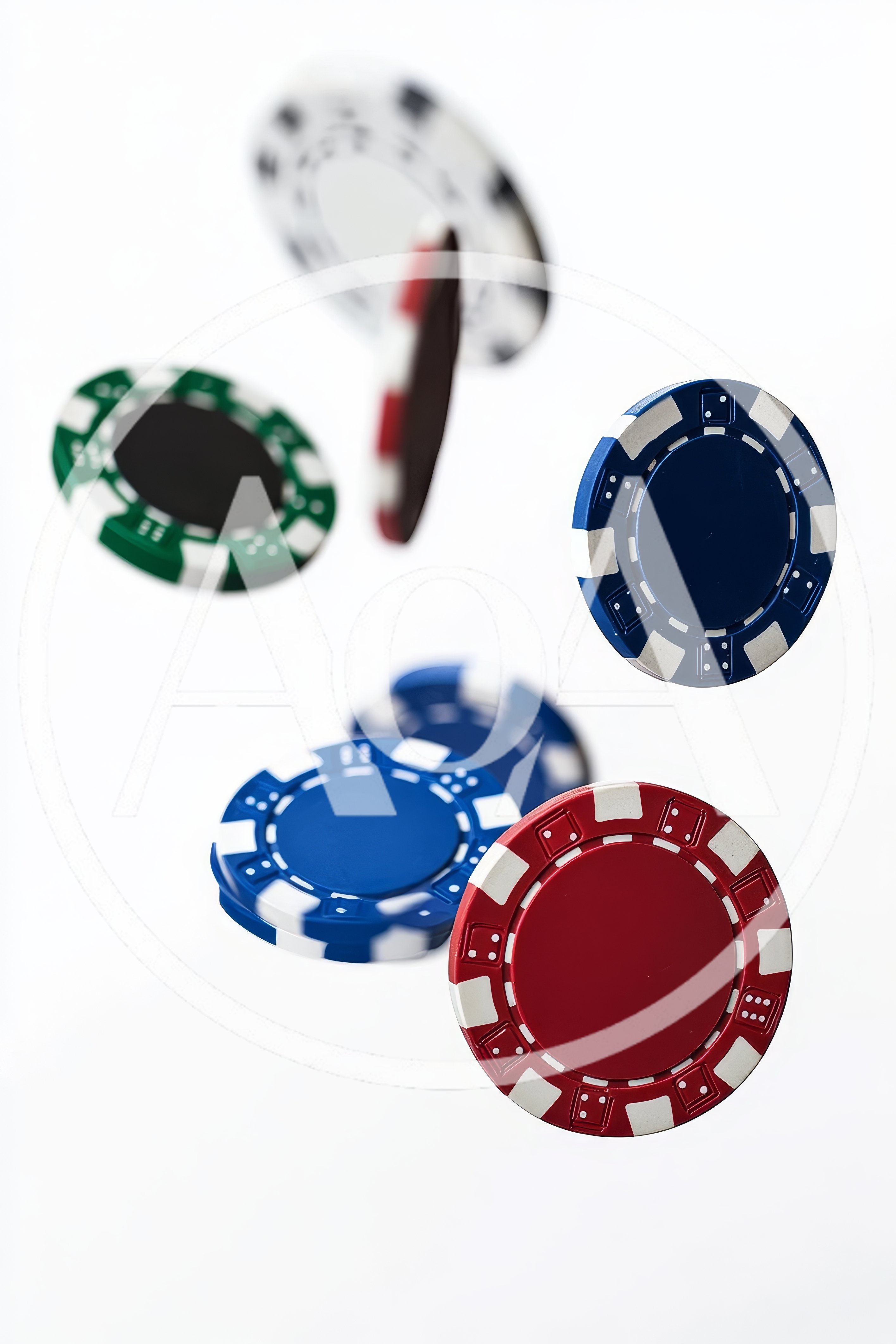 Floating Casino Poker Chips on White Background