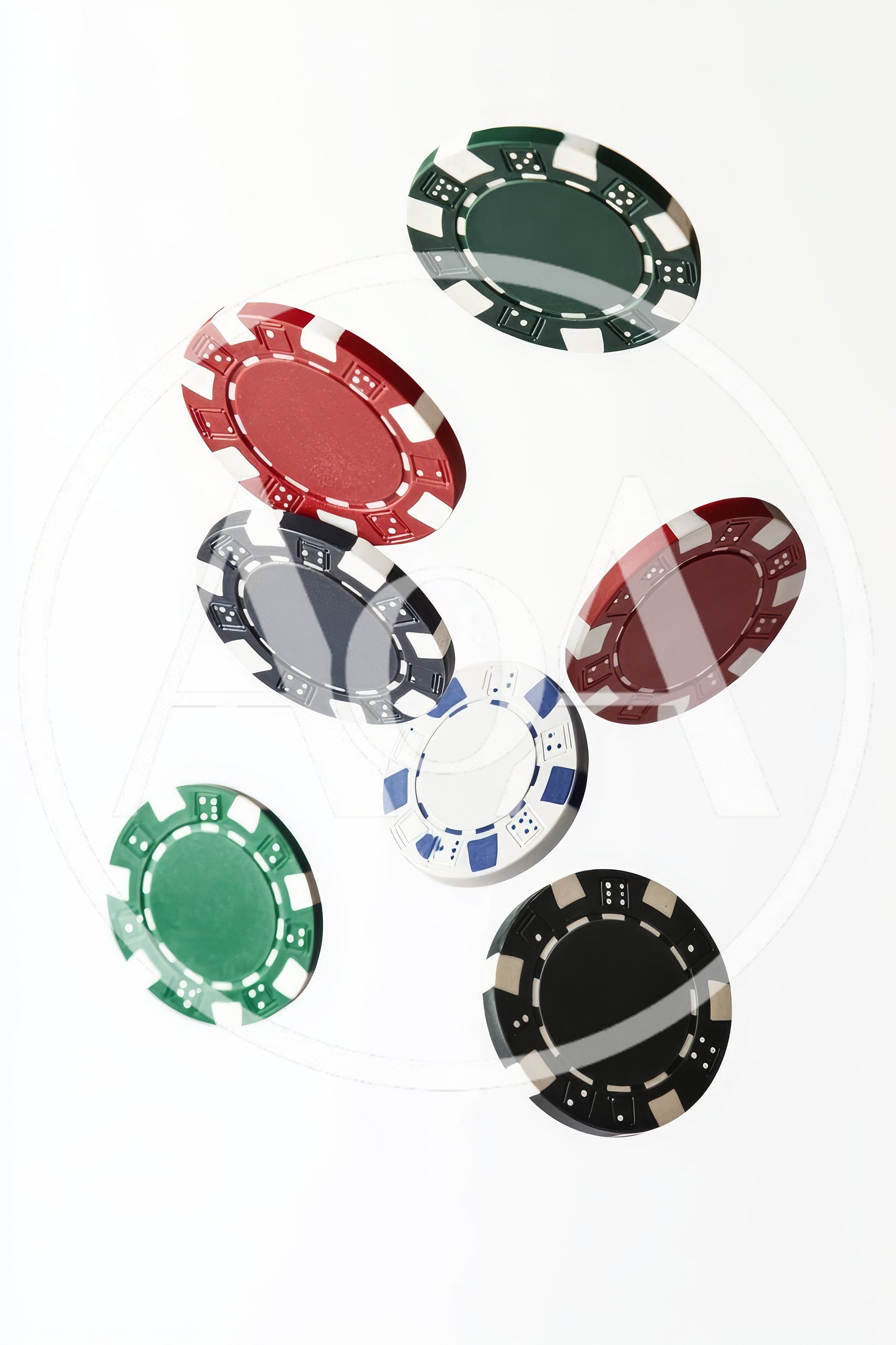 Floating Casino Poker Chips On White Background