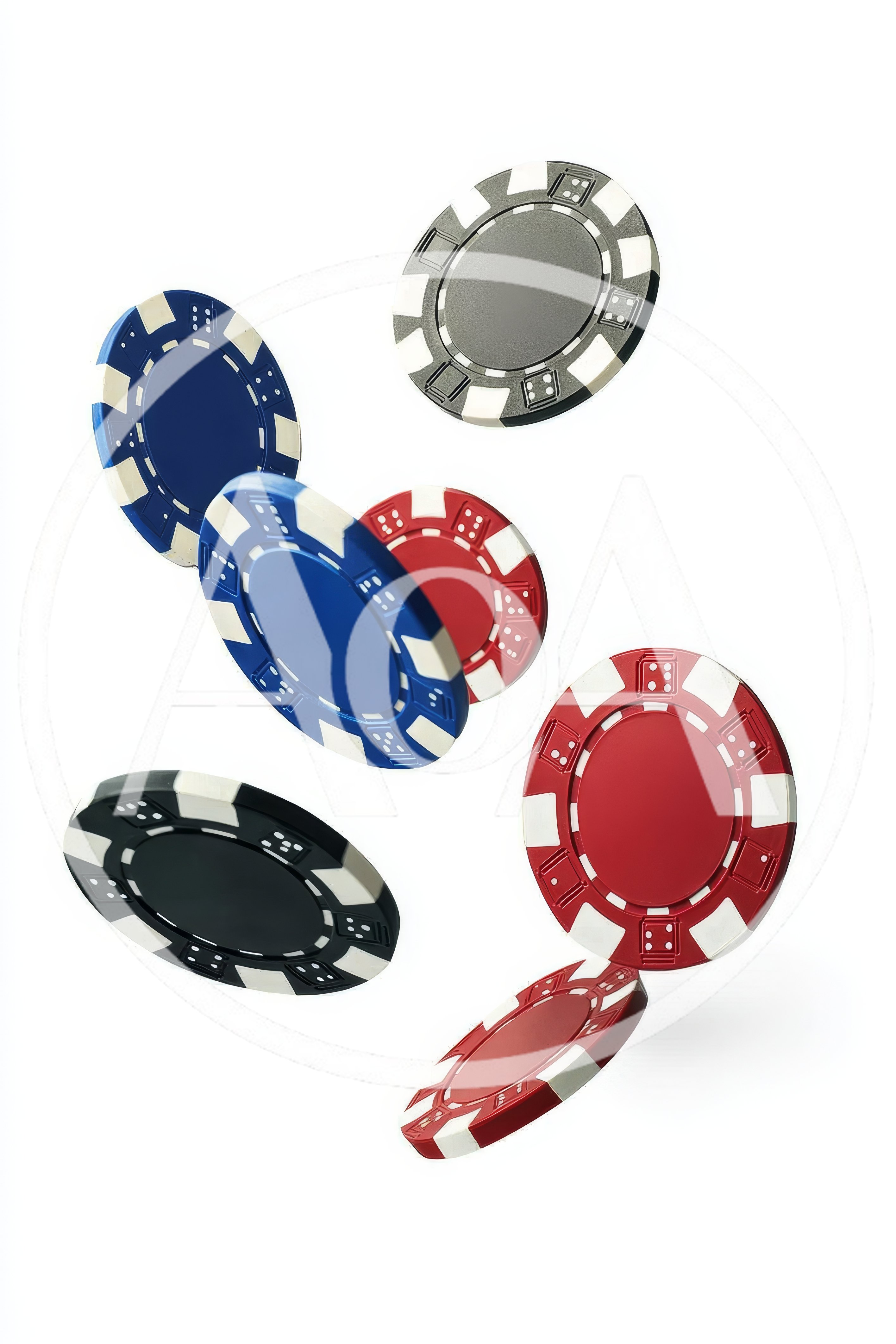 Falling Casino Poker Chips on White Background