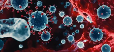 3D Render of Coronavirus Cells Floating in Bloodstream