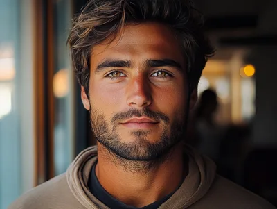 Portrait Of A Handsome Young Man With Stubble
