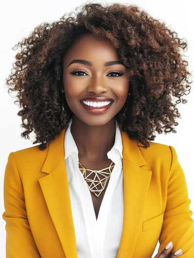 Professional Businesswoman With Curly Hair Smiling