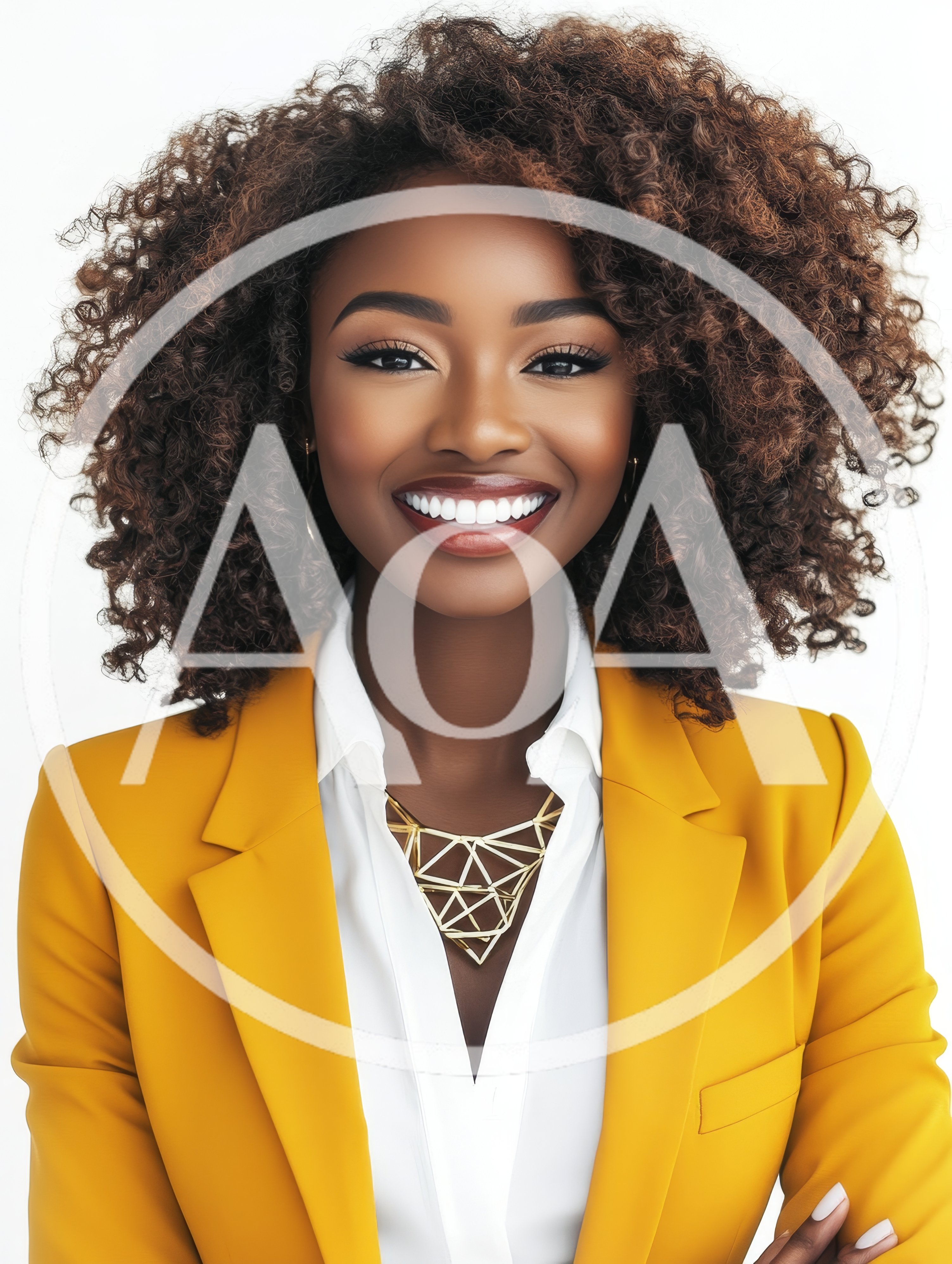Professional Businesswoman With Curly Hair Smiling