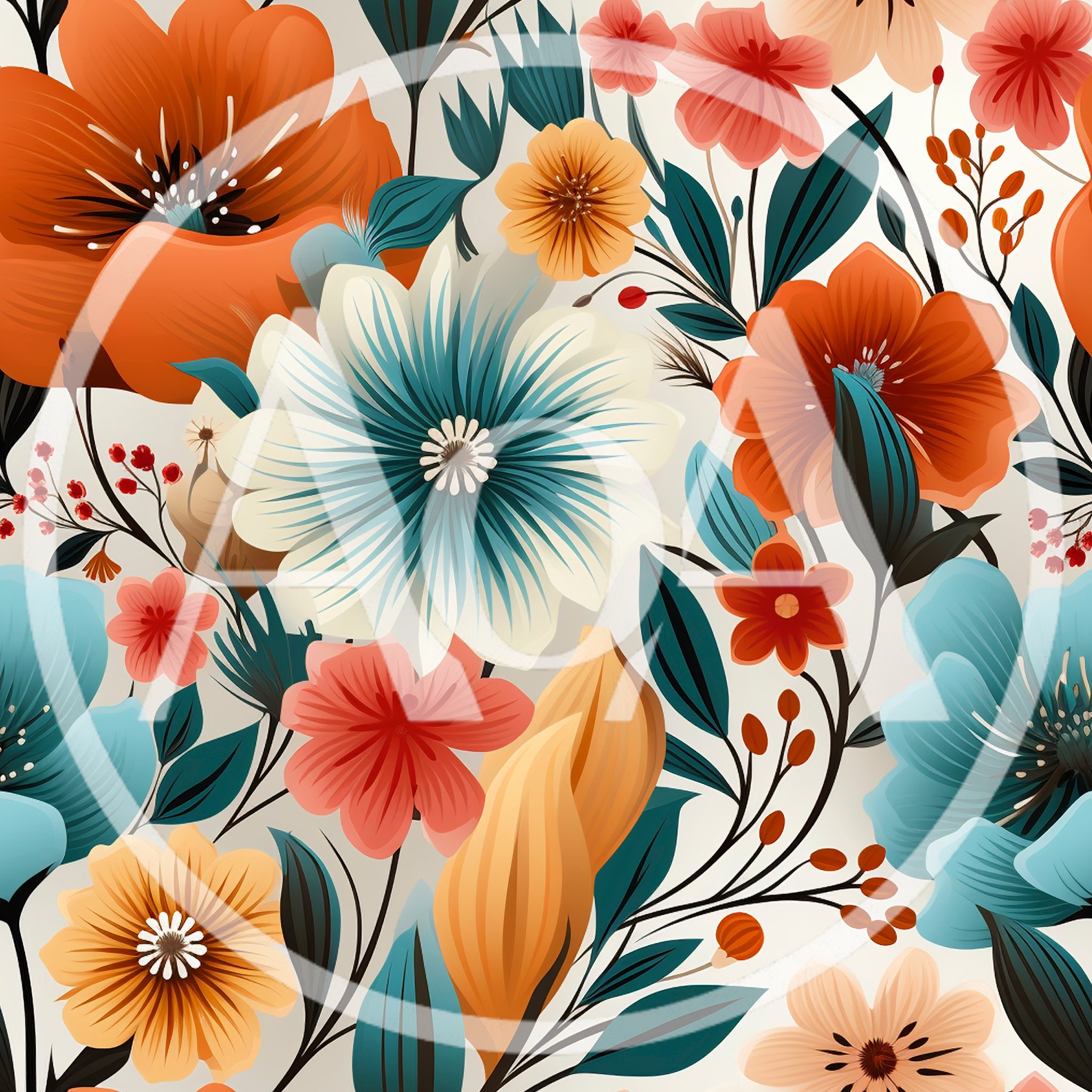 Seamless Floral Pattern With Vibrant Orange And Blue Flowers