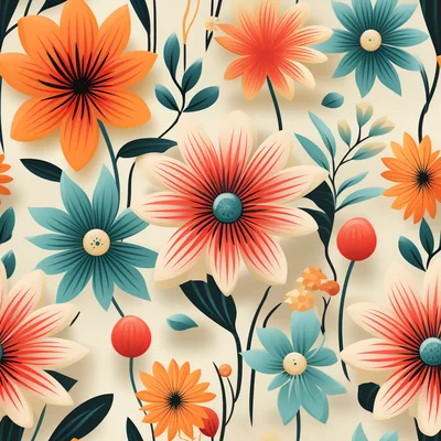 Seamless Floral Pattern With Stylized Botanical Elements