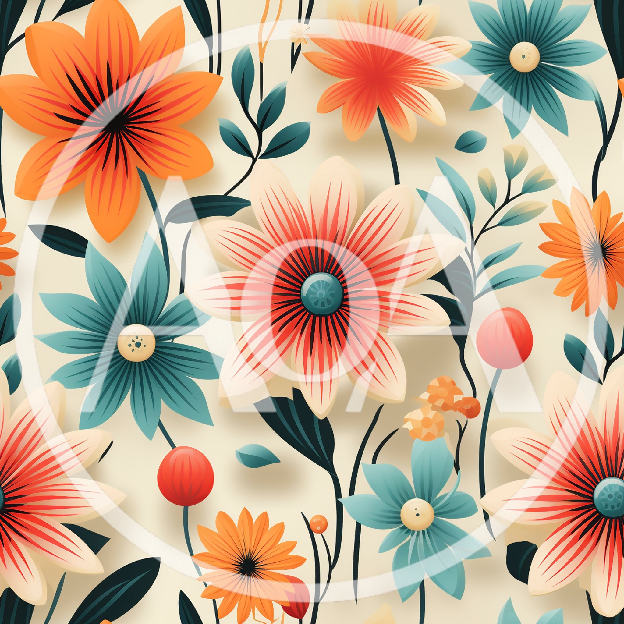 Seamless Floral Pattern With Stylized Botanical Elements