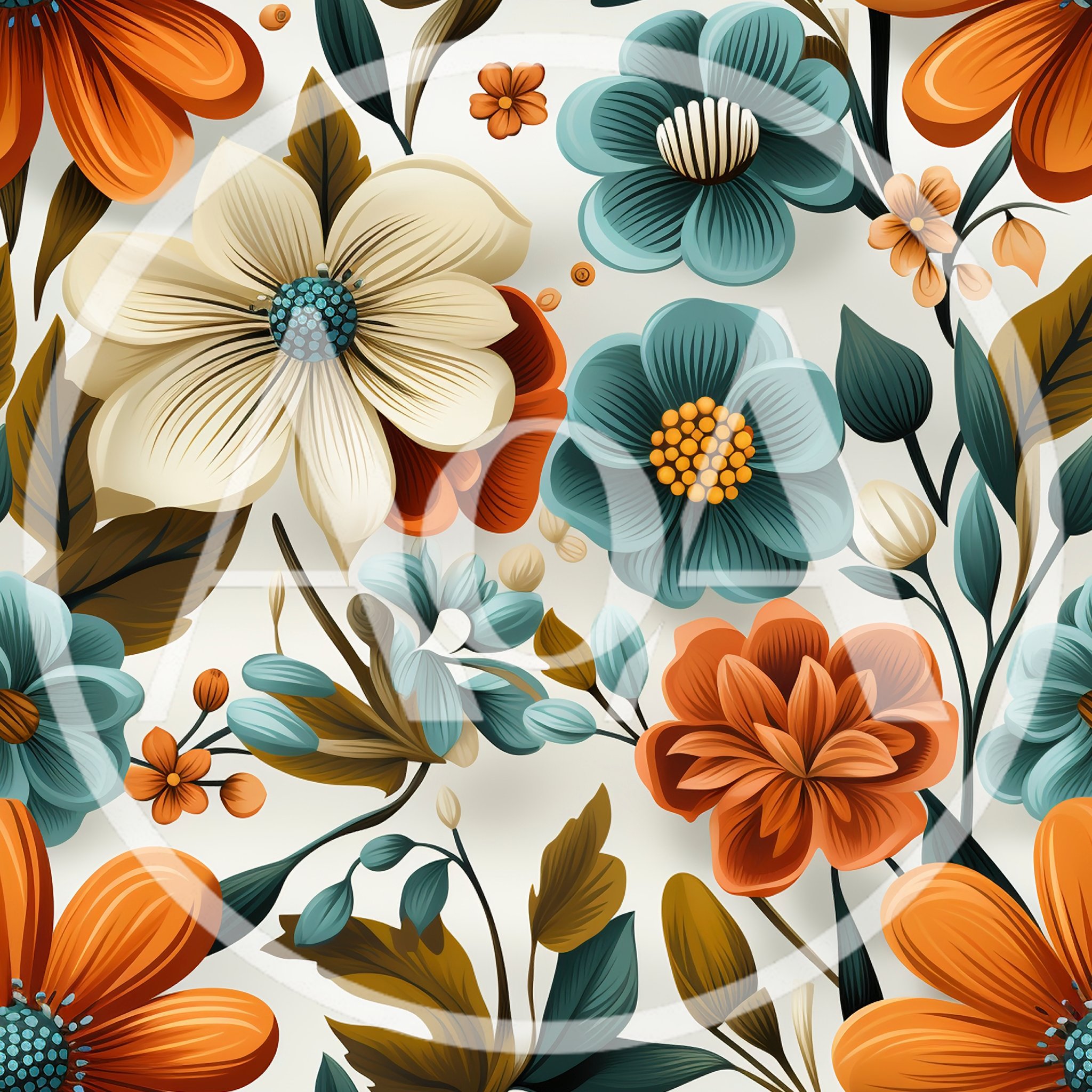 Seamless Floral Pattern With Orange And Teal Flowers