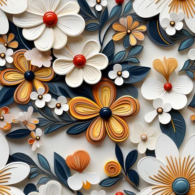 Paper Quilling Floral Pattern With Orange And White Flowers