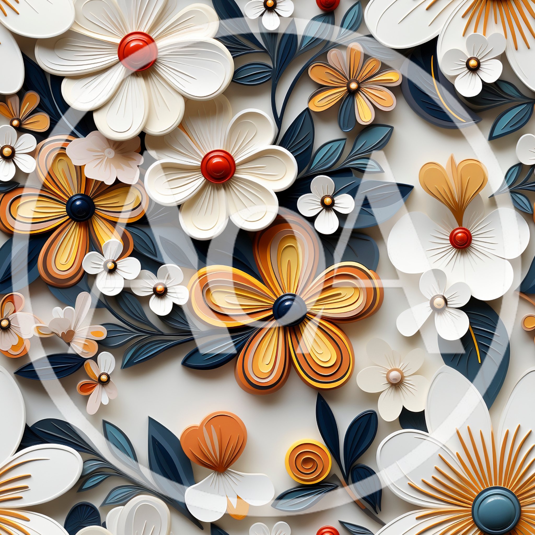 Paper Quilling Floral Pattern With Orange And White Flowers