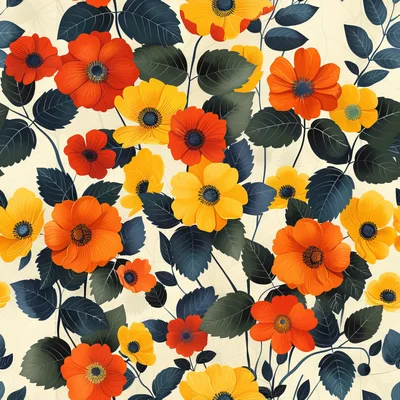 Seamless Floral Pattern With Orange And Yellow Flowers