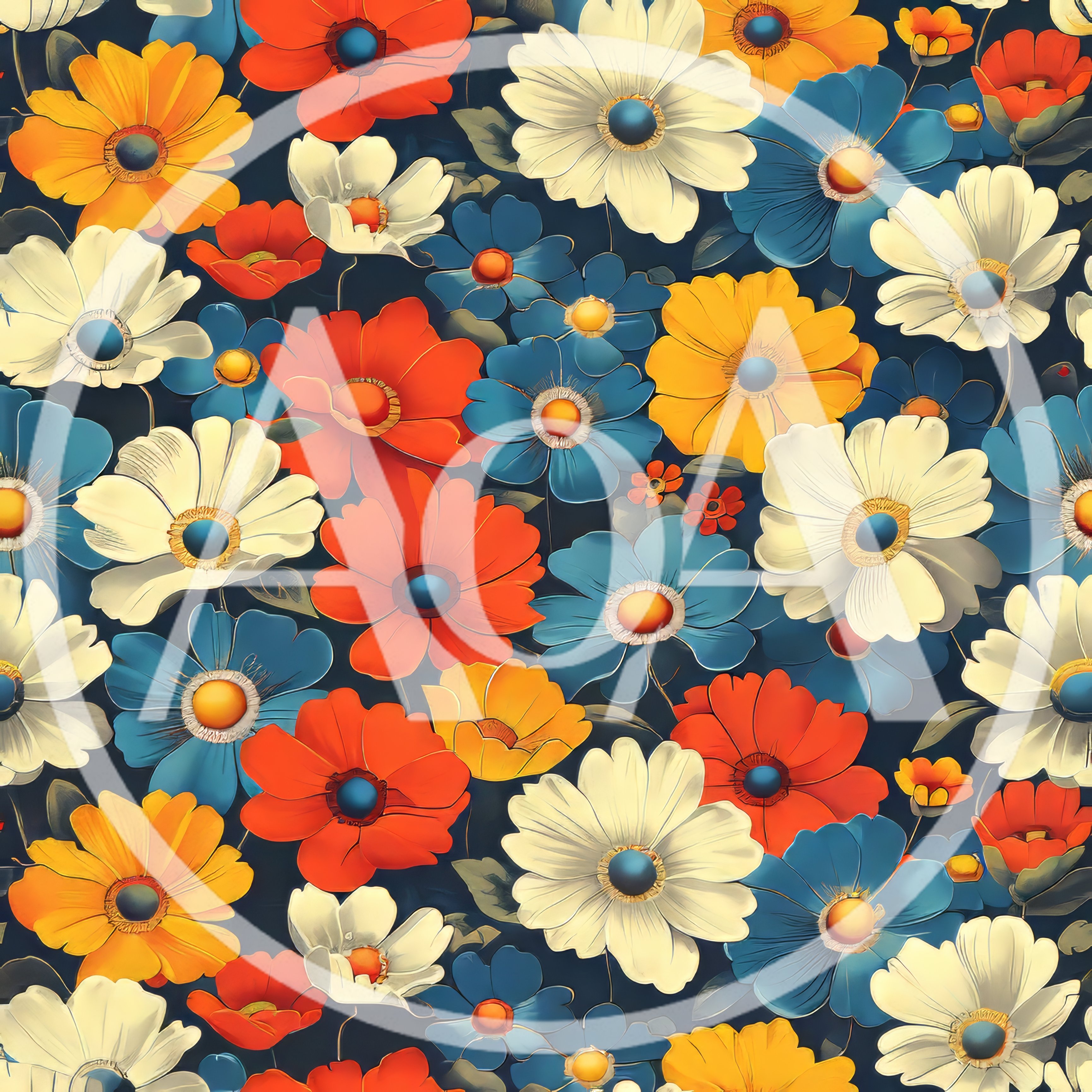 Seamless Floral Pattern With Vibrant Red Blue And Yellow Flowers