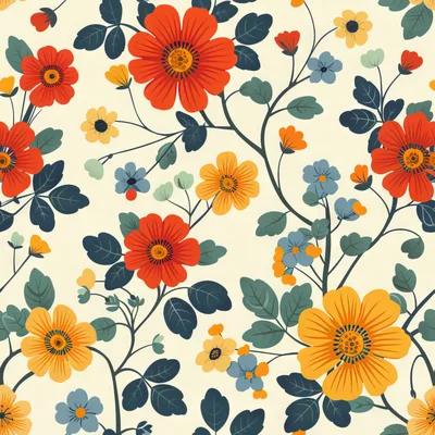 Seamless Floral Pattern With Vibrant Red And Yellow Flowers