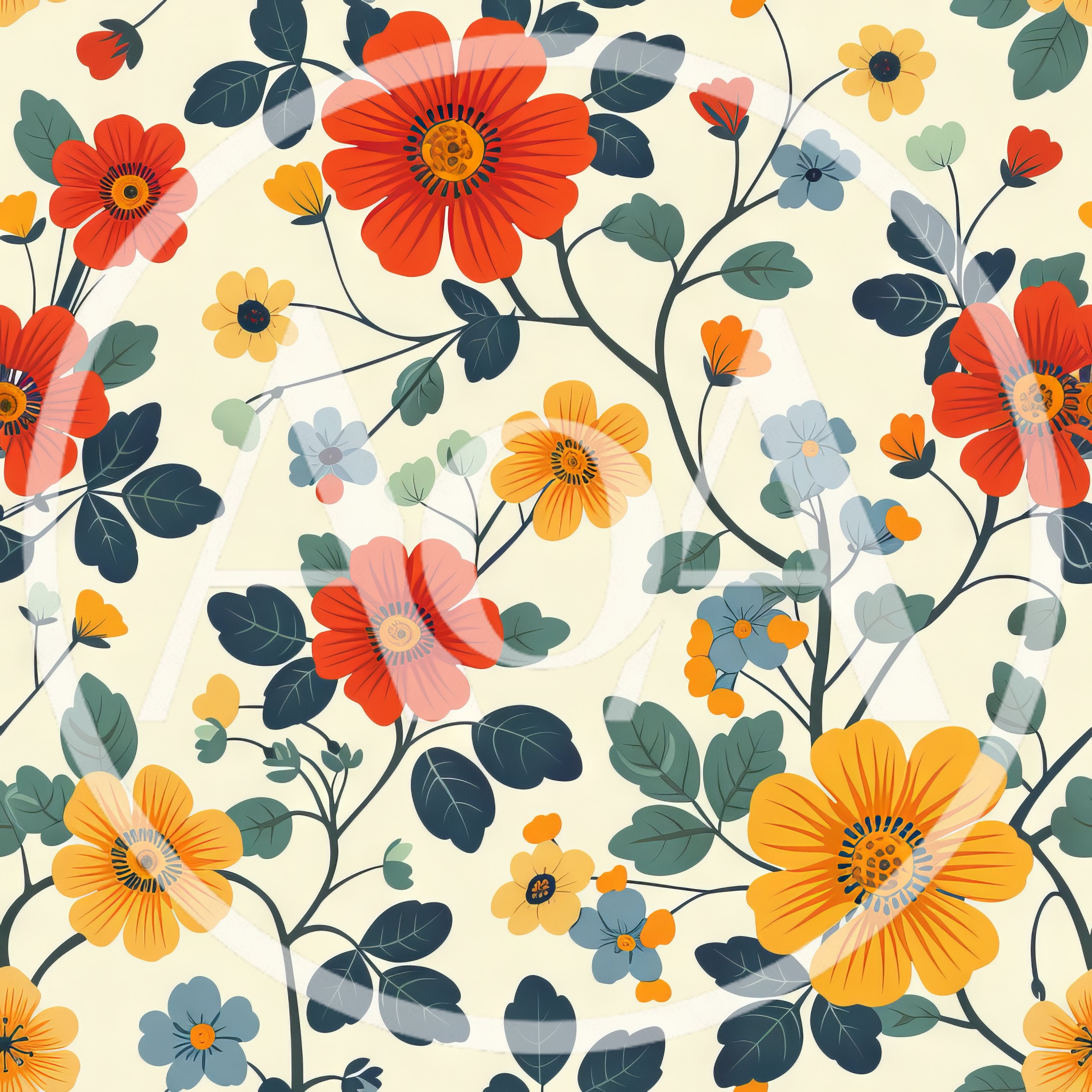 Seamless Floral Pattern With Vibrant Red And Yellow Flowers