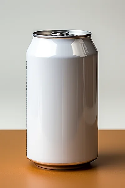 Blank White Aluminum Beverage Can On Brown Surface