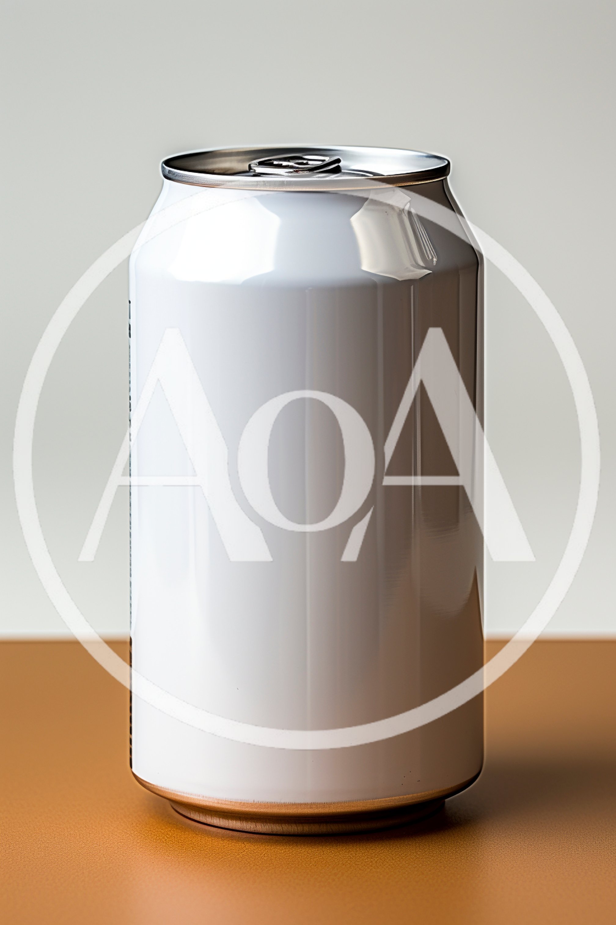 Blank White Aluminum Beverage Can On Brown Surface