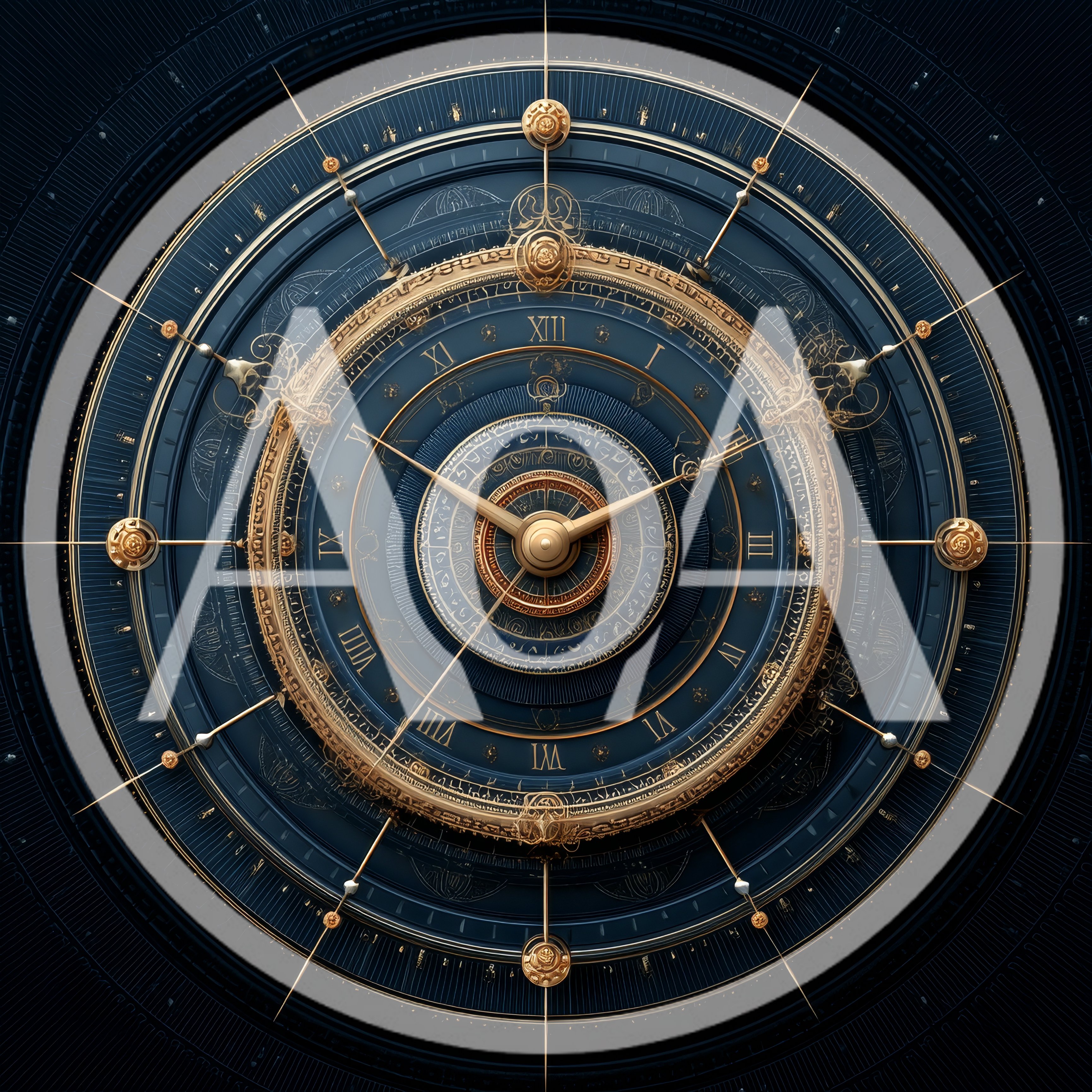 Intricate Golden Celestial Clock Face Design