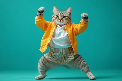 Anthropomorphic Cat Wearing Yellow Jacket And Skirt