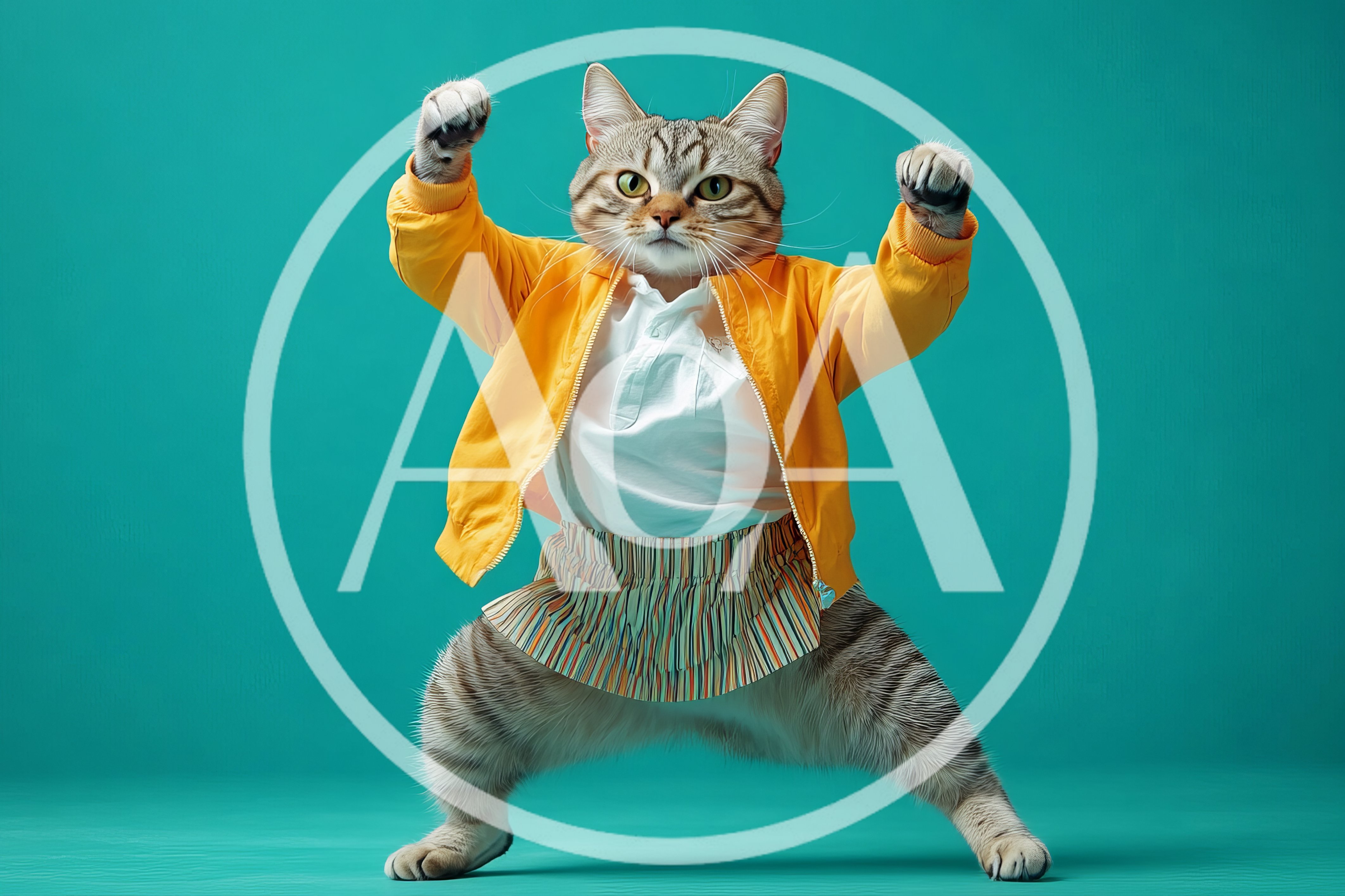 Anthropomorphic Cat Wearing Yellow Jacket And Skirt