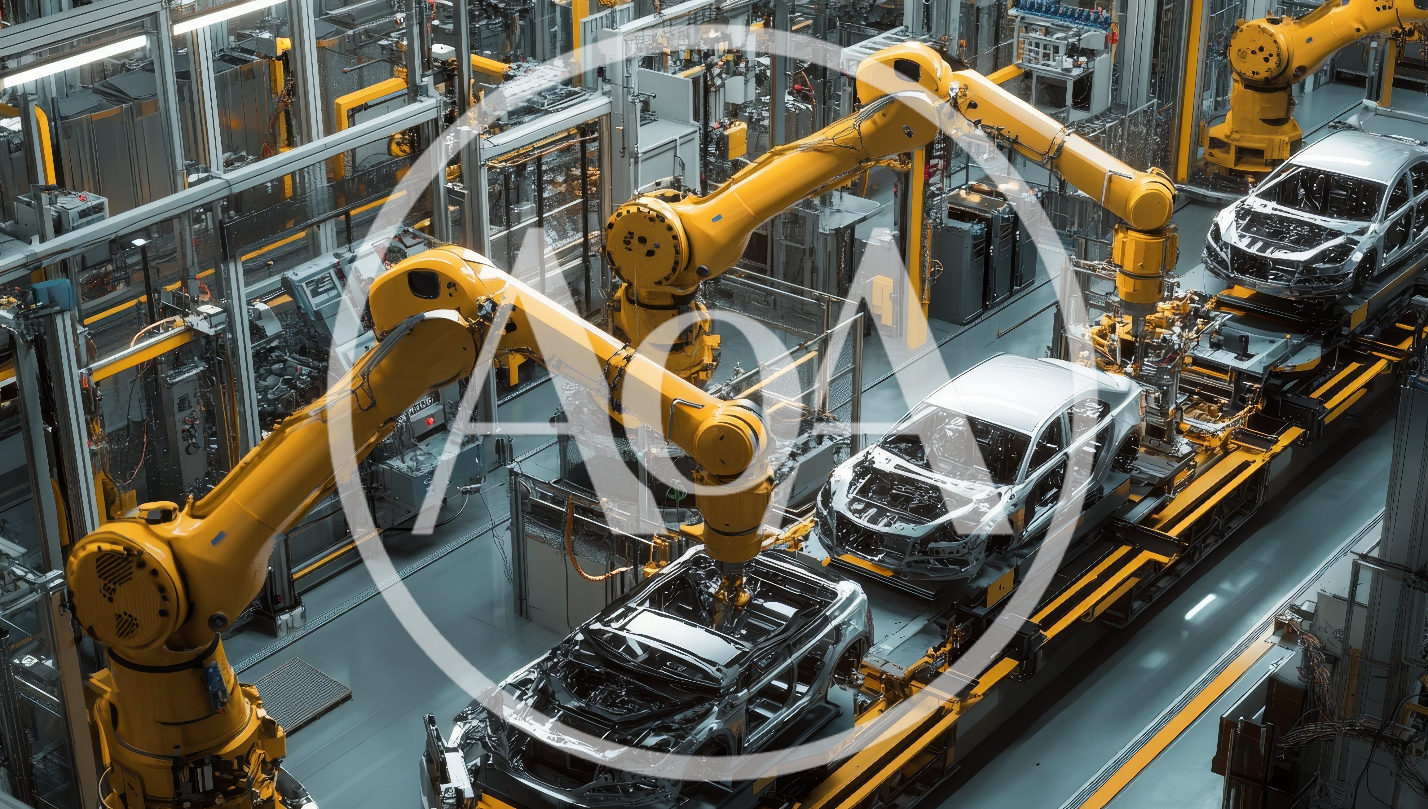 Automated Robotic Arms Assembling Car Chassis In Factory
