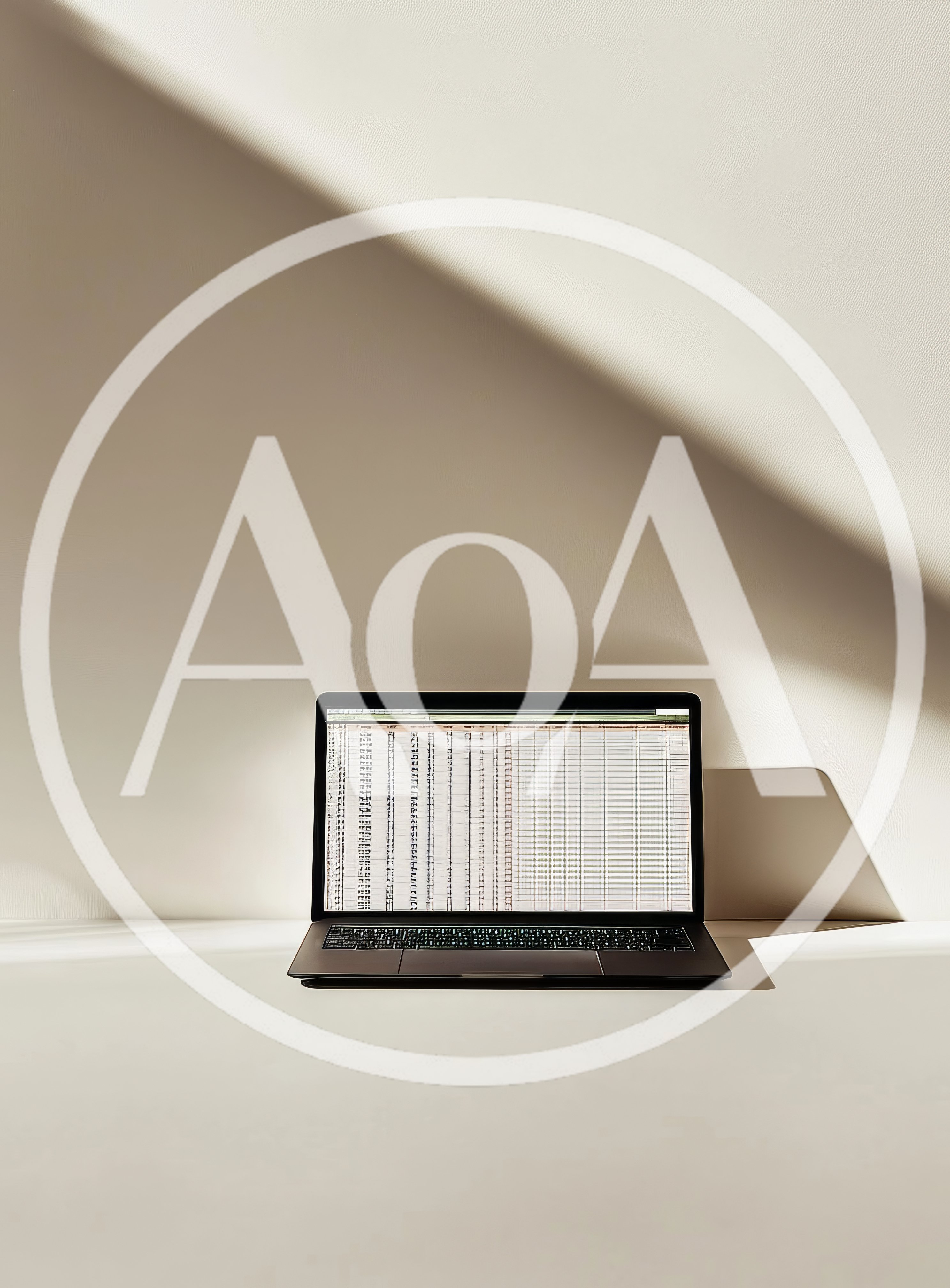 Laptop Displaying Spreadsheet Data On Minimalist Desk