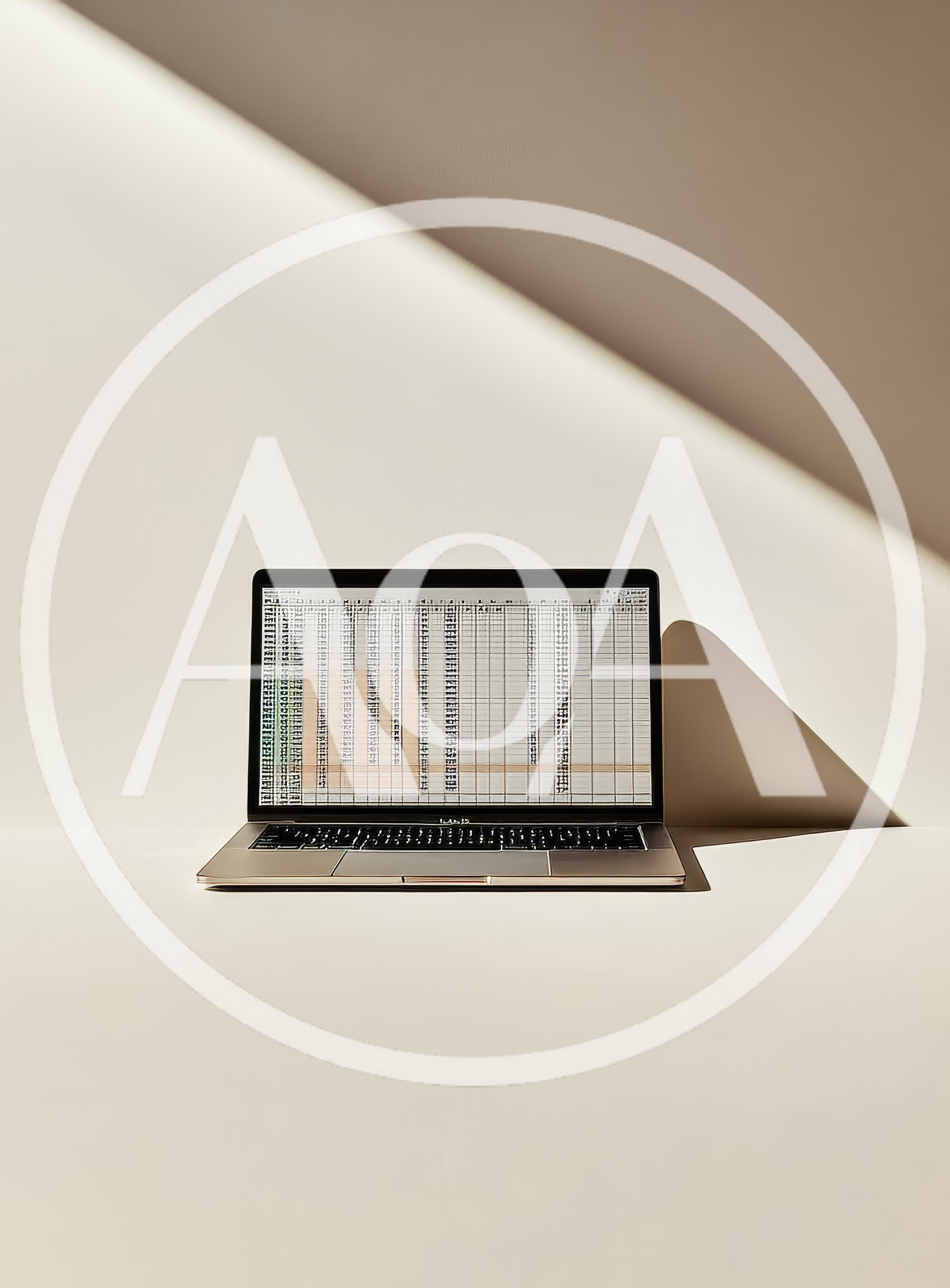 Laptop Displaying Spreadsheet Data On Minimalist Background