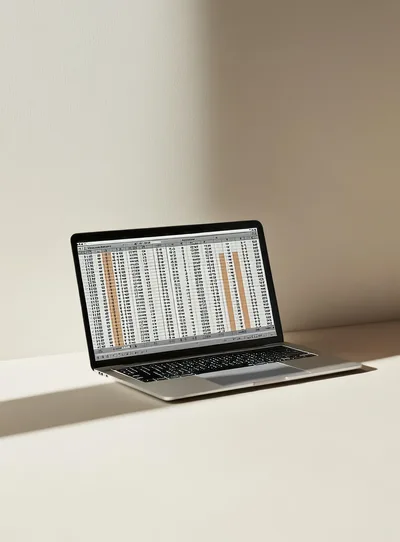 Laptop Displaying Spreadsheet Data On A Minimalist Desk