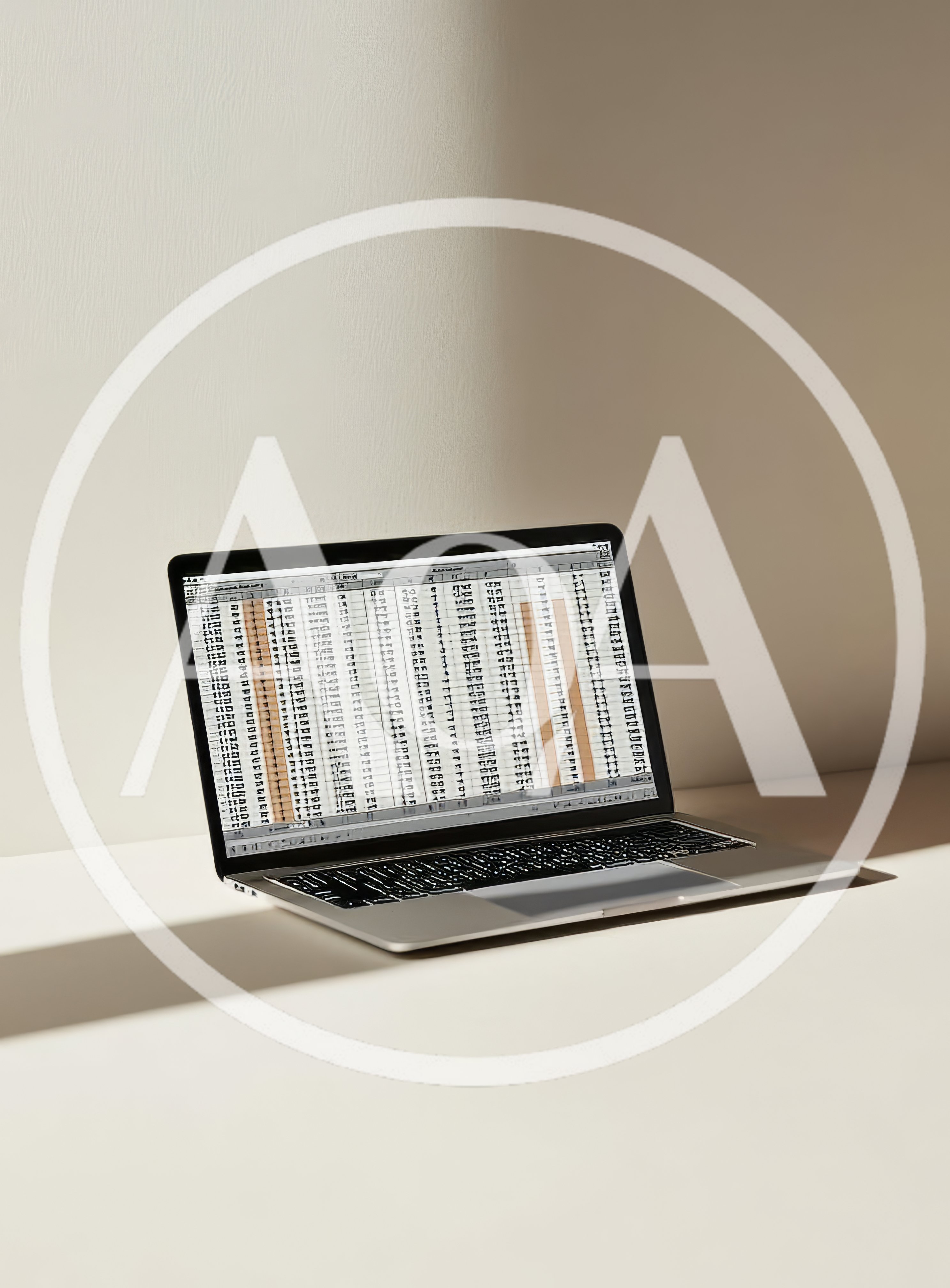 Laptop Displaying Spreadsheet Data On A Minimalist Desk