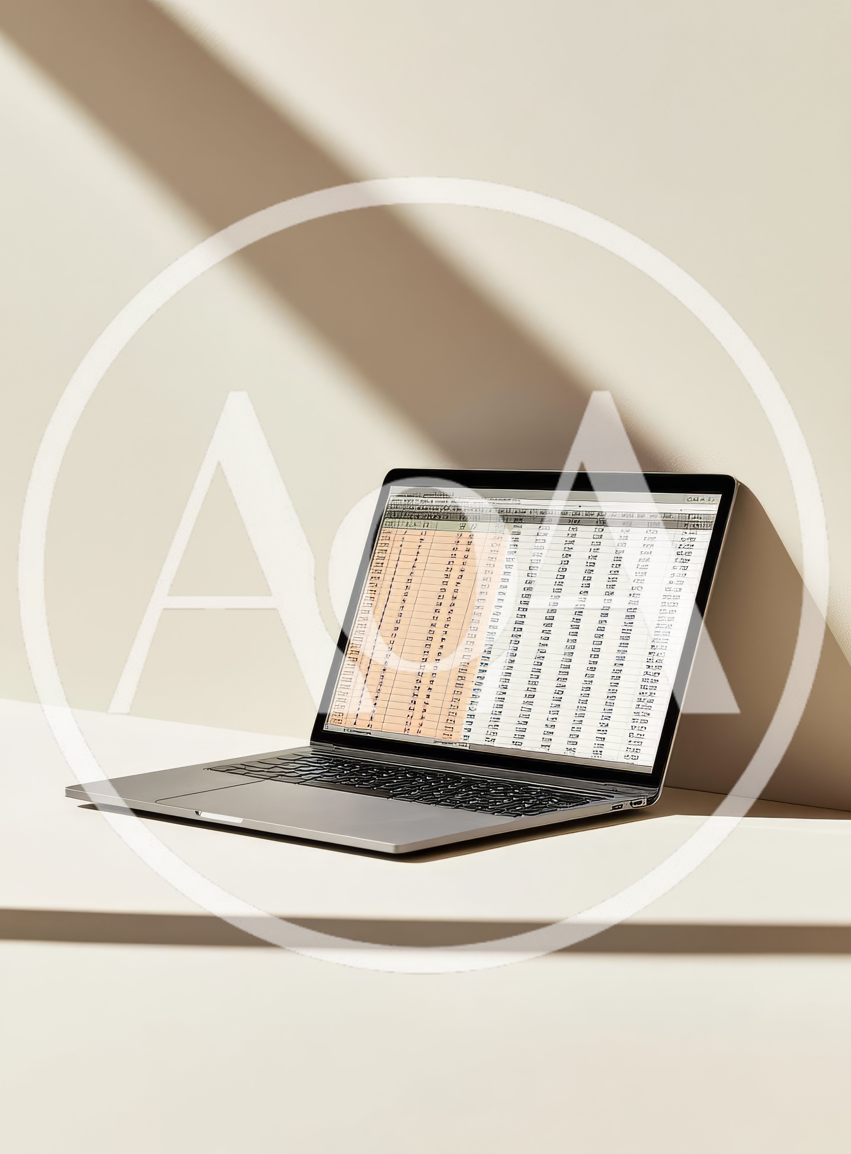 Laptop Displaying Spreadsheet Data On Minimalist Desk