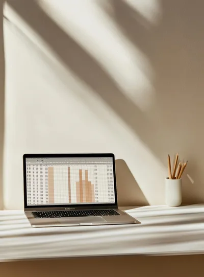Laptop Displaying Spreadsheet Data On A Desk
