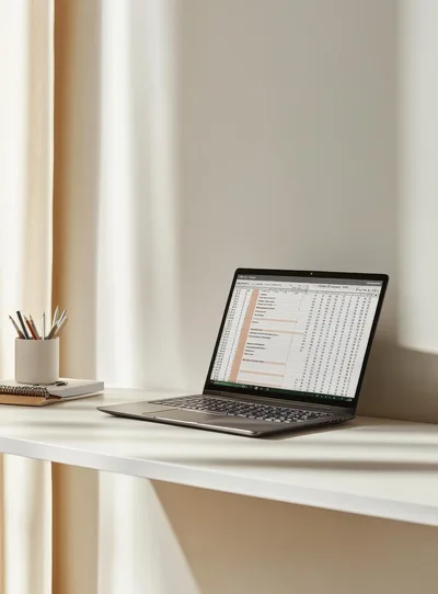 Laptop Displaying Spreadsheet on Minimalist Desk