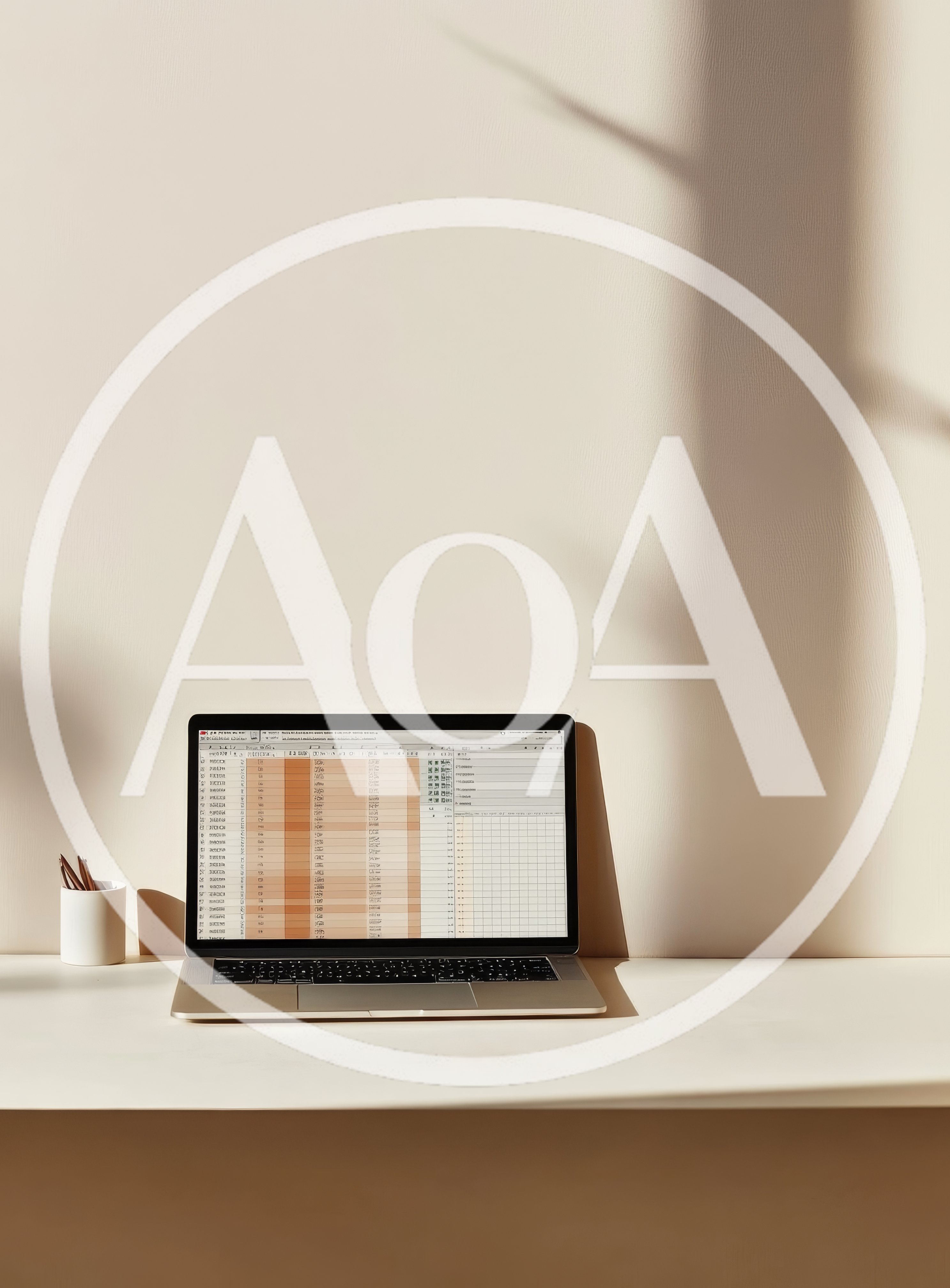 Laptop Displaying Spreadsheet Data On Minimalist Desk