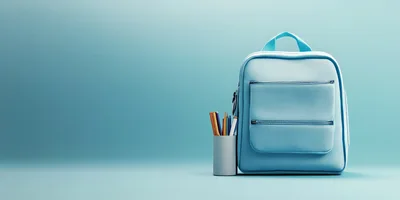Light Blue Backpack With Pencil Holder