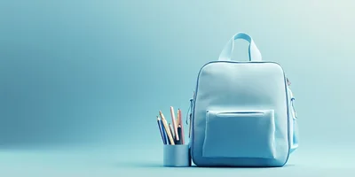 Light Blue Backpack With Pencil Holder On Solid Background