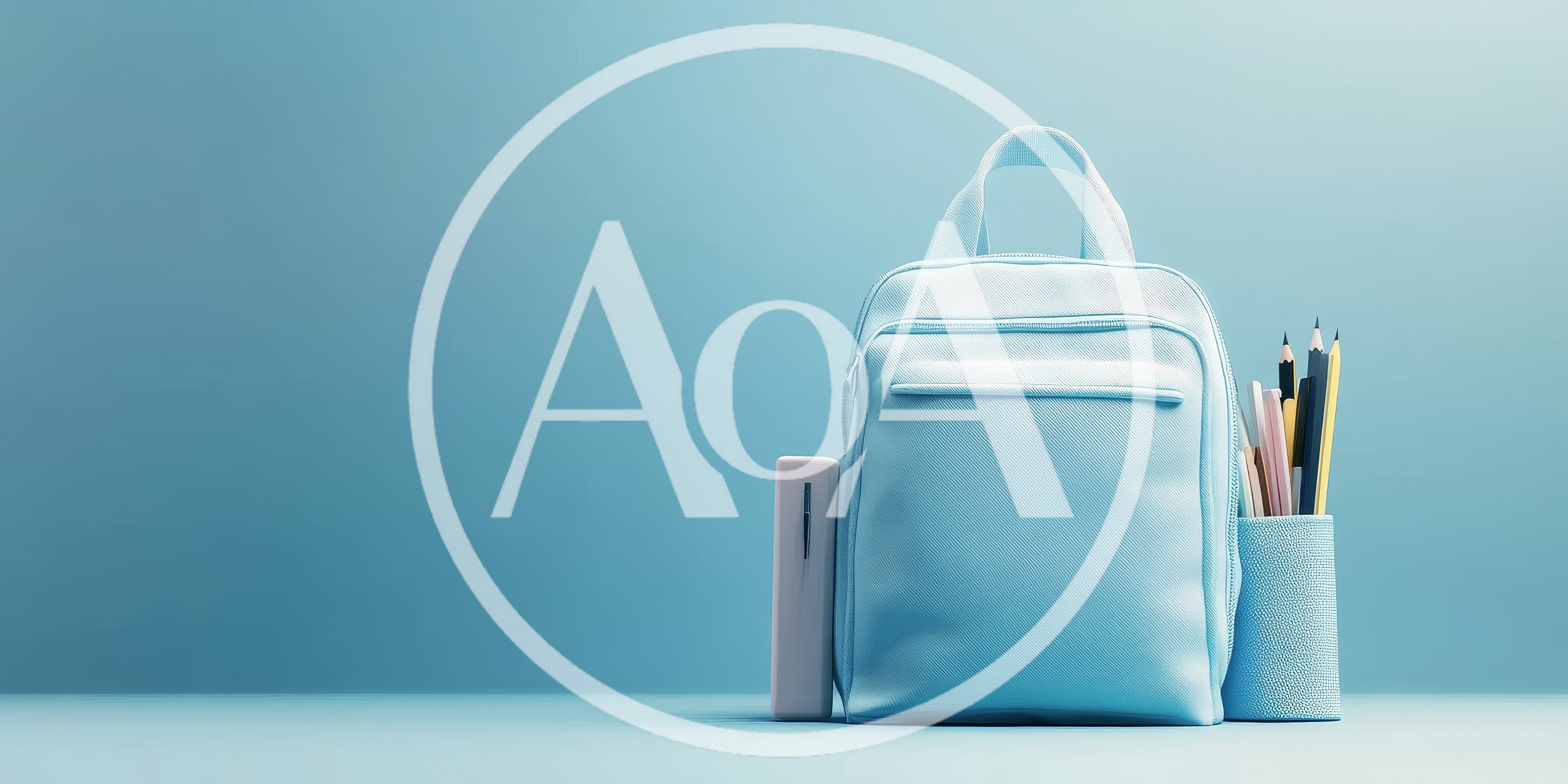 Light Blue Backpack With Stationery On Solid Background