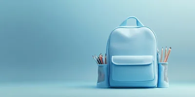 Light Blue Backpack With Pencils In Holders