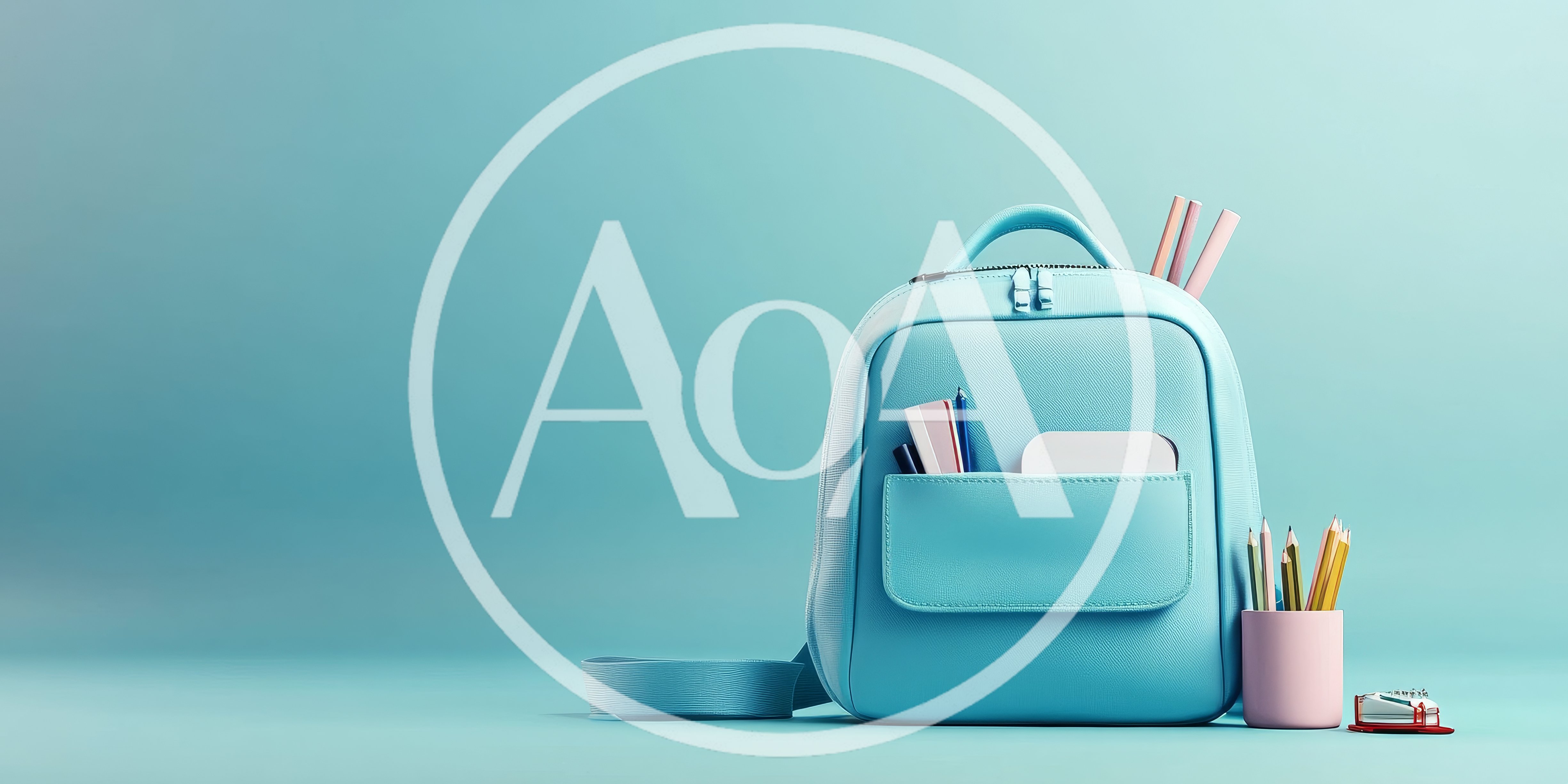 Light Blue Backpack With School Supplies On Solid Background