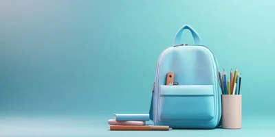Light Blue School Backpack With Stationery Supplies