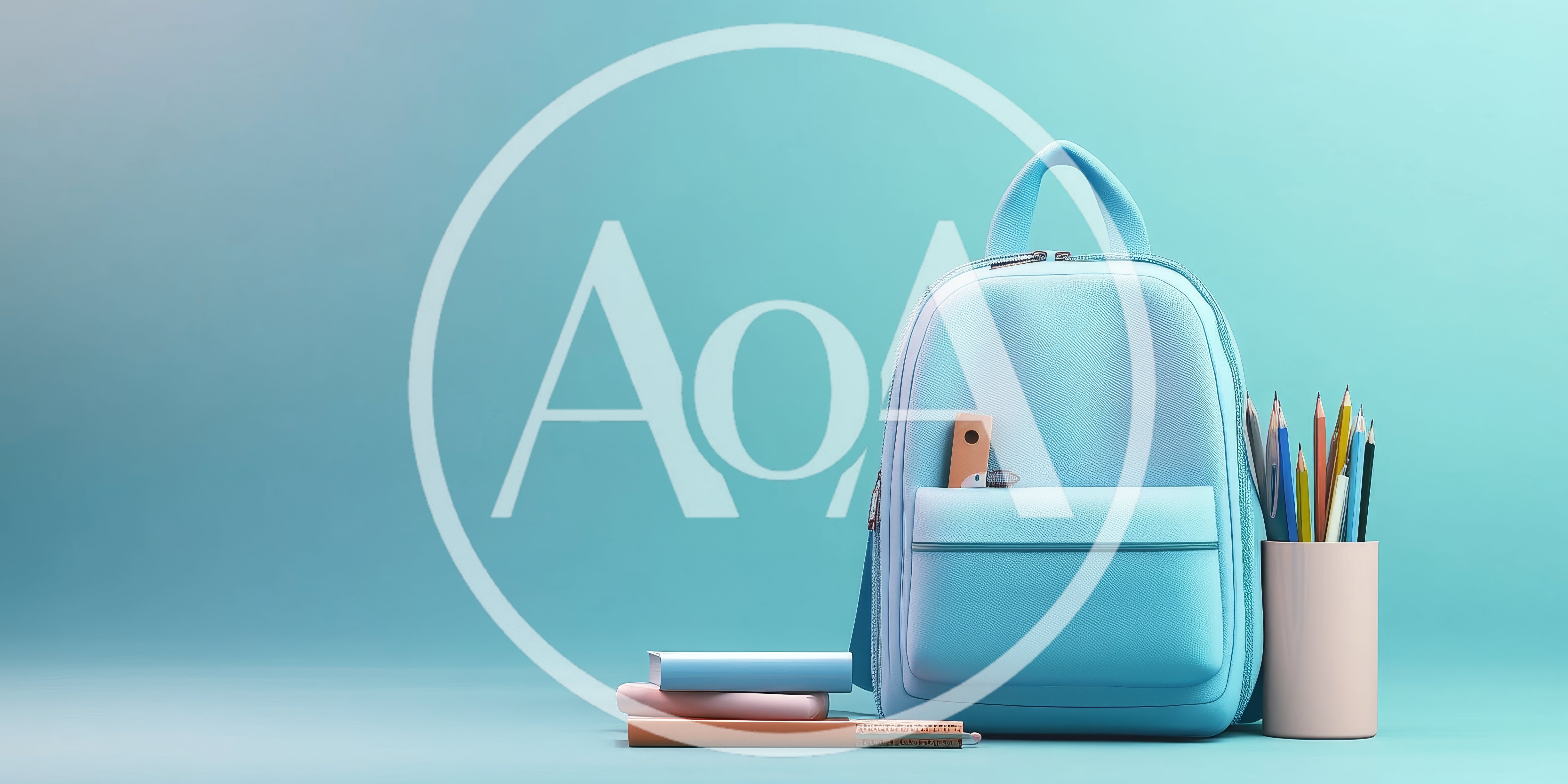 Light Blue School Backpack With Stationery Supplies