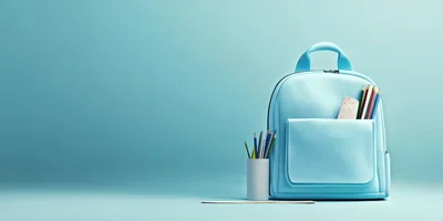 Light Blue School Backpack With Stationery Supplies