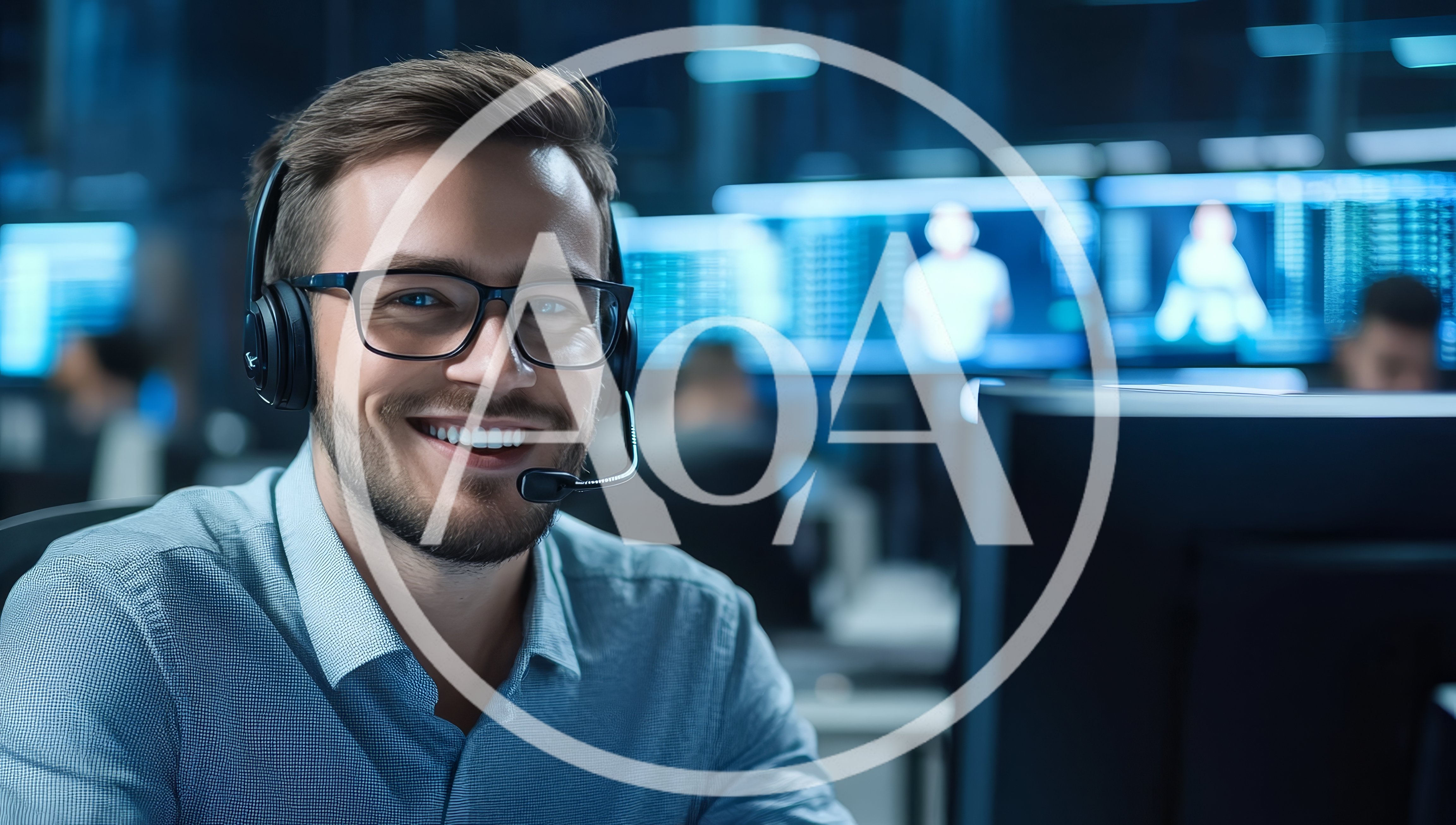 Smiling Male Customer Support Representative Working In Office