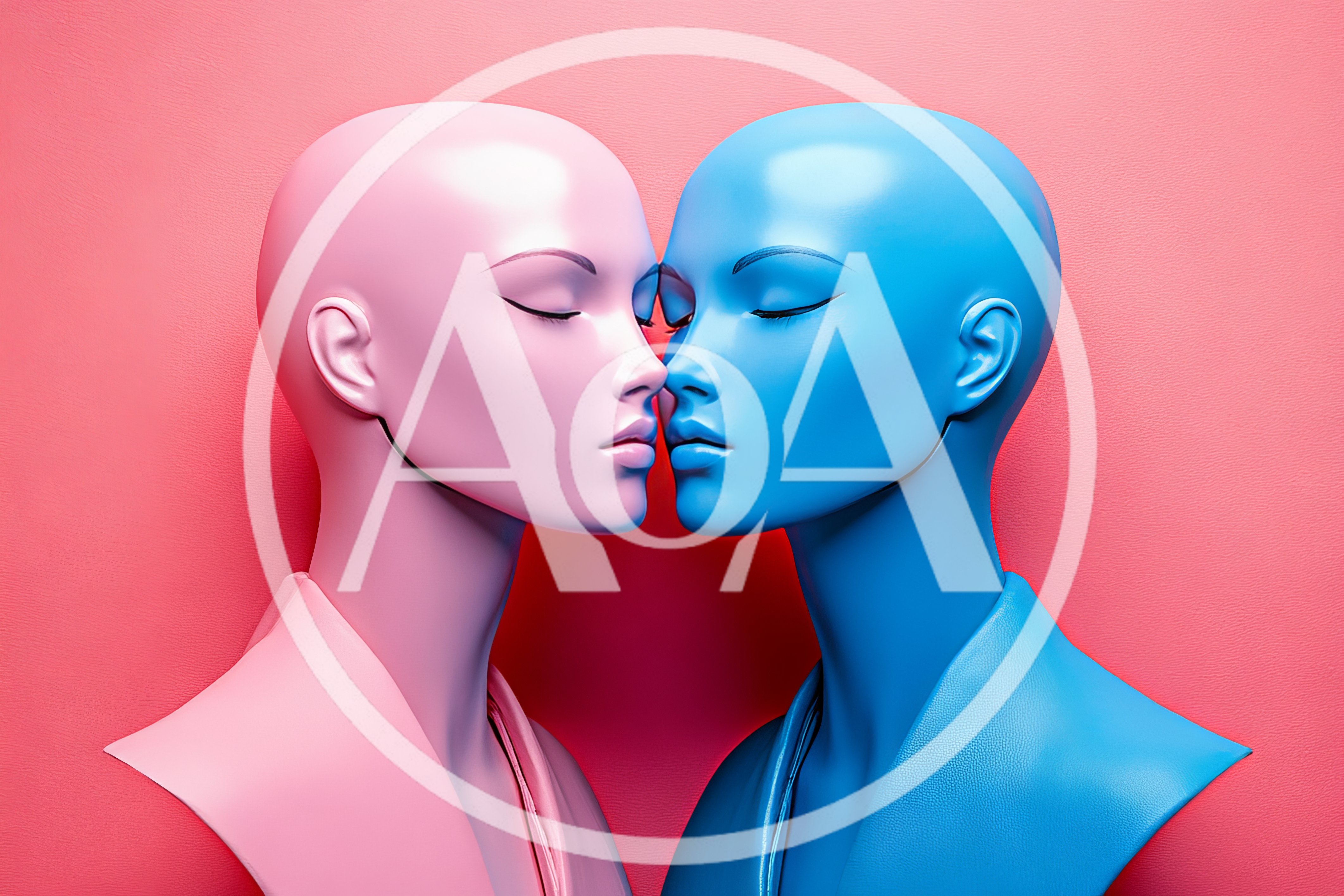 Pink And Blue Mannequin Heads Facing Each Other