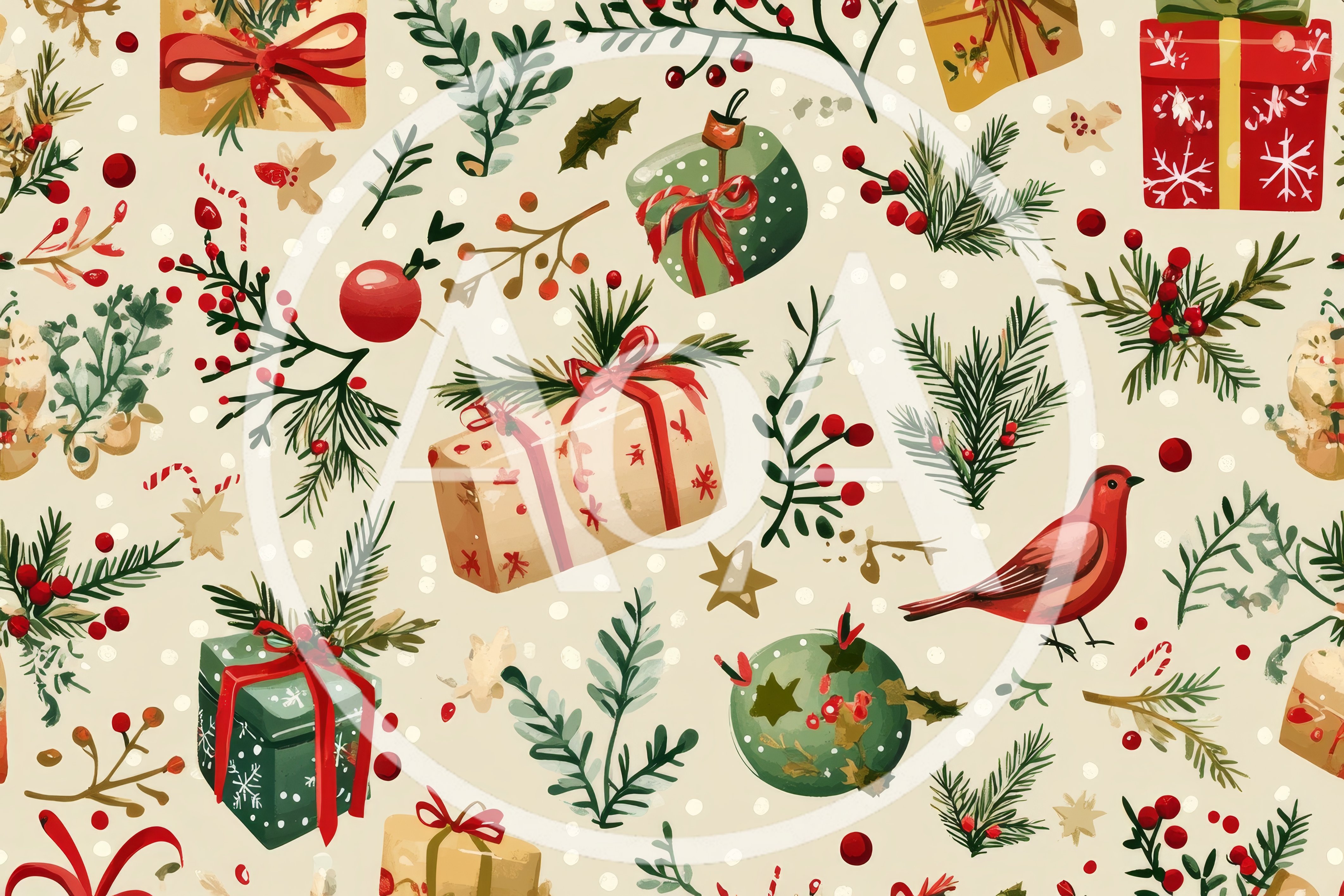 Christmas Holiday Seamless Pattern With Gifts And Birds